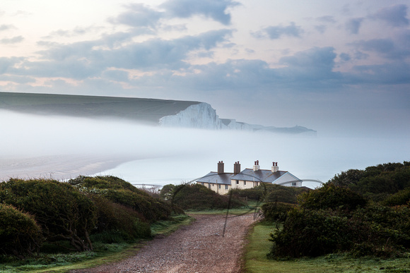 Coastal Cottages at Cuckmere Haven before dawn